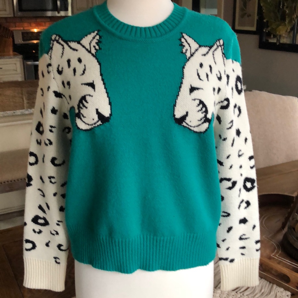 Teal green NWT mink pink tiger sweater